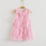 Baby Girl Dress Summer Baby Bodysuits Pink Flowers Chiffon Princess Clothes Newborn Birthday Party Dresses Sleeveless Clothing 