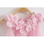 Baby Girl Dress Summer Baby Bodysuits Pink Flowers Chiffon Princess Clothes Newborn Birthday Party Dresses Sleeveless Clothing 